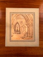 Tekening Kerkinterieur, Antiek en Kunst, Kunst | Tekeningen en Foto's, Verzenden