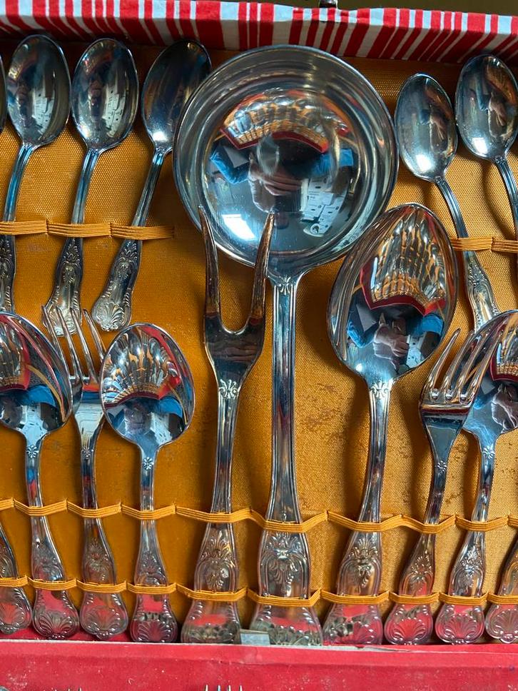 Antiek Verzilverd Bestek 51-delig in Doos, Antiek en Kunst, Antiek | Bestek, Ophalen of Verzenden