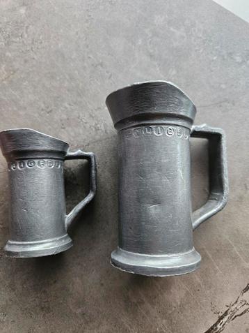 Antieke tinnen maatbekers met keurmerken – ½ dl & 2 cl beschikbaar voor biedingen