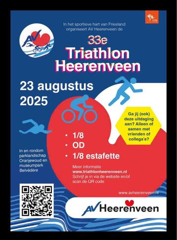 1 startbewijs voor 1/8 triathlon dames Heerenveen 23 aug2025 beschikbaar voor biedingen