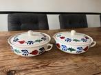 Twee Boerenbont Dekschalen met Deksel, Ophalen of Verzenden, Zo goed als nieuw, Kom(men), Aardewerk