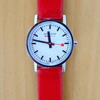 Mondaine dameshorloge met rode leren band, Overige merken, Leer, Staal, Polshorloge