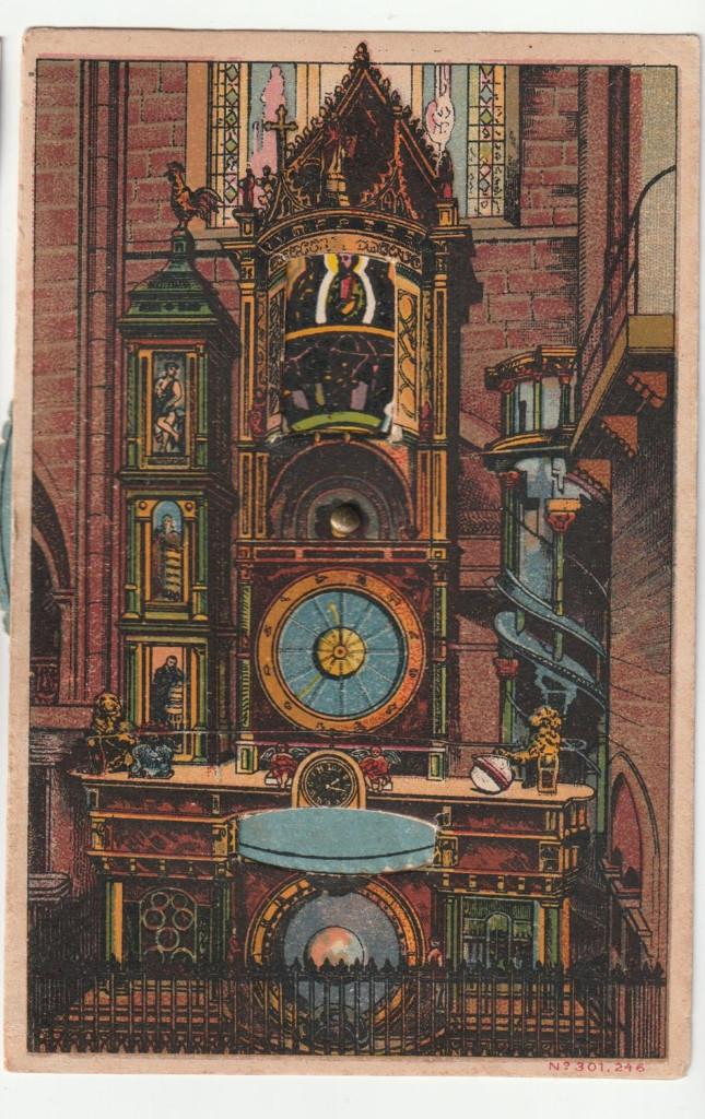 Draaikaart / draaischijf ansichtkaart "klok" Strasbourg, Verzenden, 1920 tot 1940, Ongelopen, Duitsland
