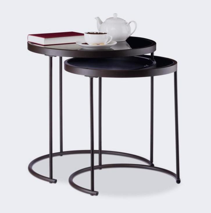 Bijzettafel bruin/zwart - metaal/glas set van 2 stuks, Huis en Inrichting, Tafels | Salontafels, Nieuw, Ophalen