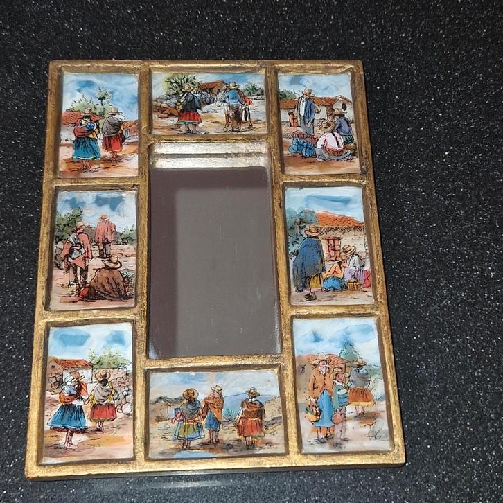 Peruaanse spiegel met achter glas beschildering, Antiek en Kunst, Kunst | Niet-Westerse kunst, Ophalen of Verzenden