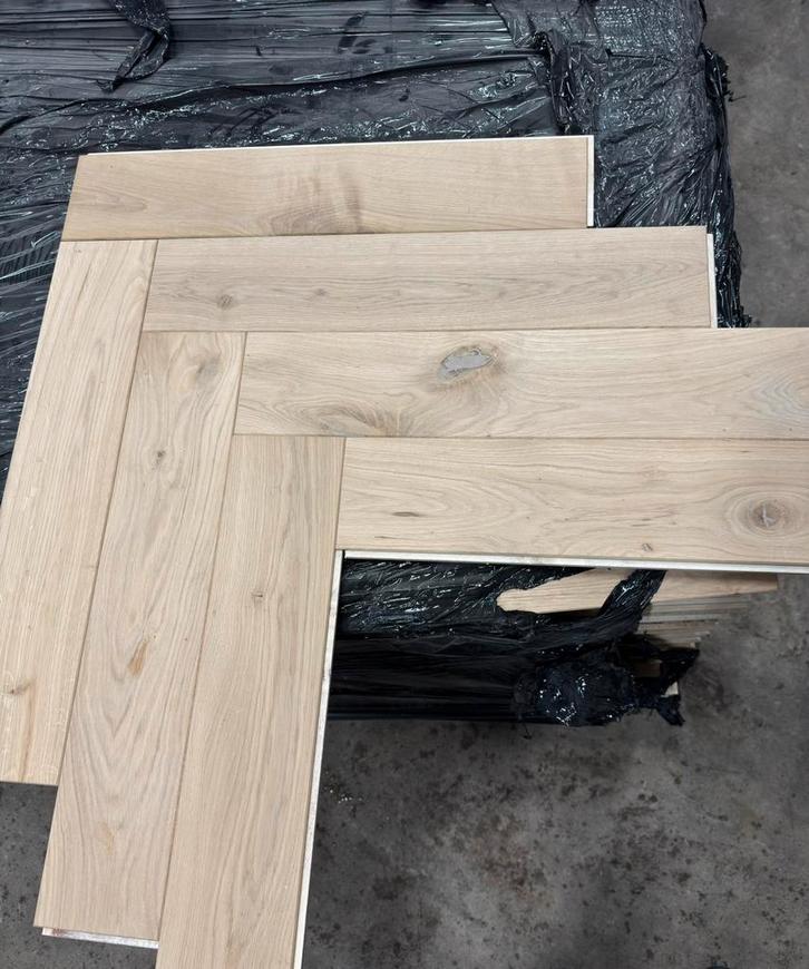 Eiken vloer visgraat  252 m2 multivloer NIEUW onbehandeld, Doe-het-zelf en Verbouw, Vloerdelen en Plavuizen, Nieuw, Vloerdelen of -planken