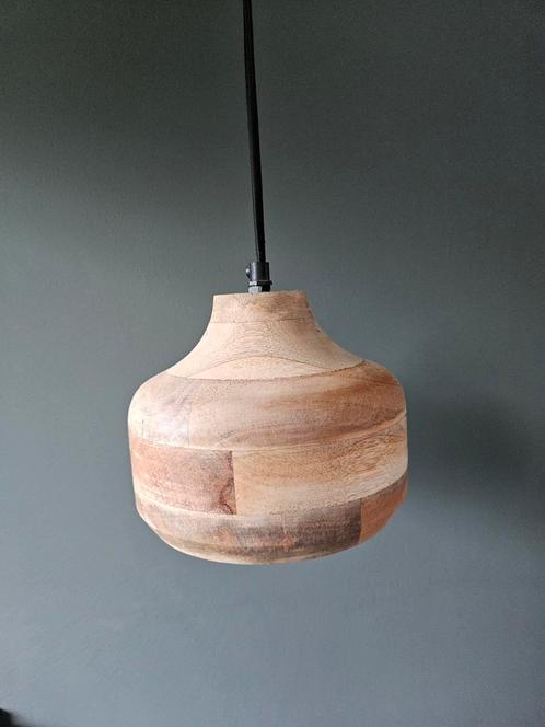 Houten hanglamp met zwart touw – Ø17c, Huis en Inrichting, Lampen | Hanglampen, Zo goed als nieuw, Minder dan 50 cm, Ophalen