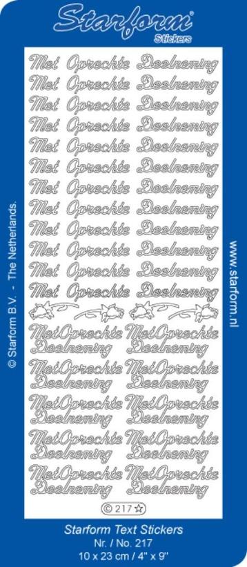 Starform 217 zilver 22 x Met Oprechte Deelneming stickervel beschikbaar voor biedingen
