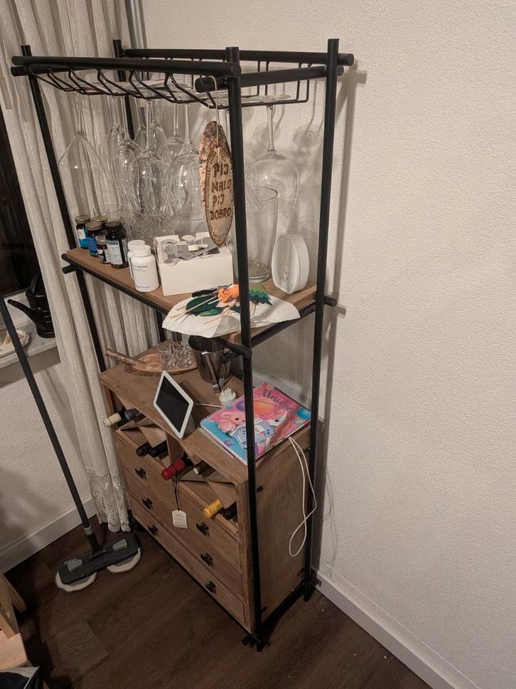 Industrieel Wijnrek / Barmeubel met Glazenrek, Huis en Inrichting, Barren, Gebruikt, Ophalen