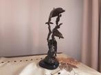 bronzen dolfijnen op een houten voet., Antiek en Kunst, Ophalen of Verzenden