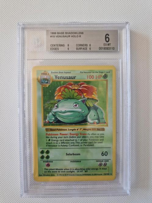 Shadowless Venusaur BGS 6 EX-NM, Hobby en Vrije tijd, Verzamelkaartspellen | Pokémon, Zo goed als nieuw, Ophalen of Verzenden