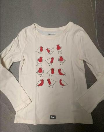 GAP | Longsleeve crèmewit met roodborstjes | 6-7 jr, 116-122 beschikbaar voor biedingen