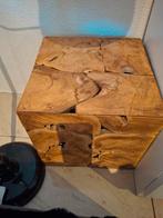 Teakhouten Kubus Bijzettafel / Krukje, Huis en Inrichting, Ophalen, Minder dan 45 cm, Minder dan 55 cm, Gebruikt