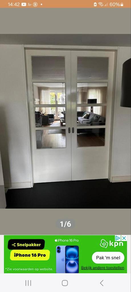 Prachtige en - deuren hardhout afgelakt en hangend aan gelei, Doe-het-zelf en Verbouw, Deuren en Horren, Zo goed als nieuw, Binnendeur