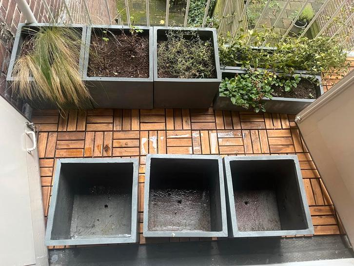 4x Vierkante & 2x Langwerpige Plantenbakken voor Buiten, Tuin en Terras, Bloembakken en Plantenbakken, Gebruikt, Beton, Balkon