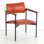 Vintage stoel fauteuil oranje skaileer zwart metalen frame, Verzenden, Gebruikt, Metaal, Vintage design