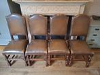 Antieke Eetkamerstoelen Set van 4 - Eikenhout & Leder, Ophalen