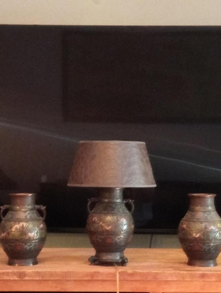Cloisonne Champleve bronzen vazen en lampen set, Antiek en Kunst, Antiek | Vazen, Ophalen