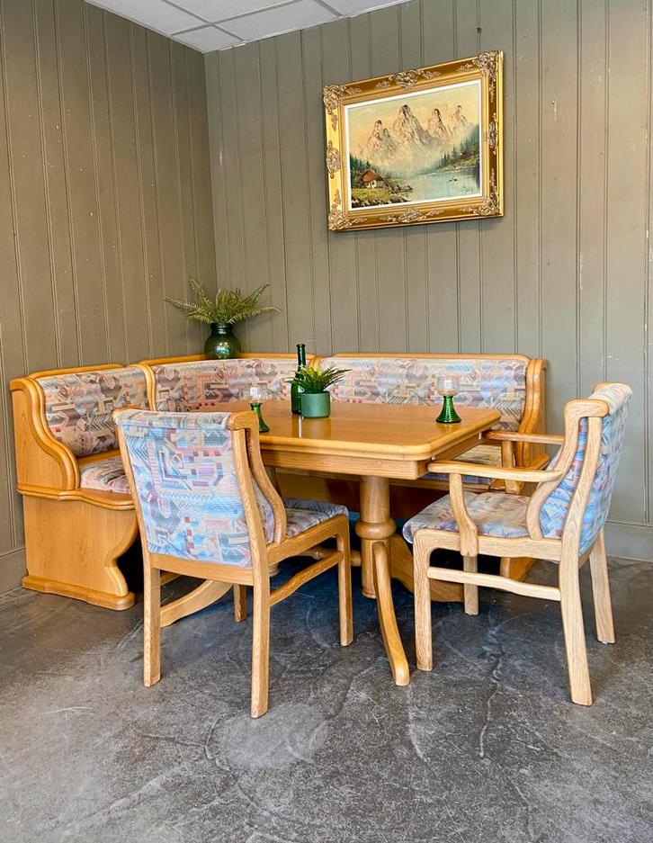 Echte Duitse eethoek Oostenrijkse zithoek massief eiken, Huis en Inrichting, Banken | Complete zithoeken, Zo goed als nieuw, Hout