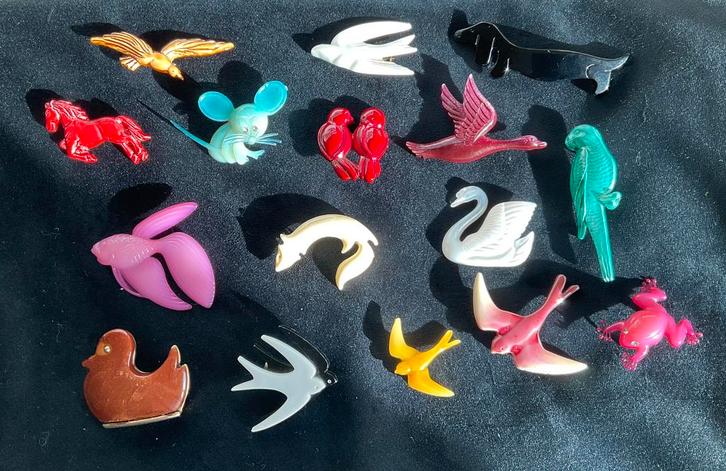 Vintage celluloid Dieren broches, Sieraden, Tassen en Uiterlijk, Antieke sieraden, Broche, Overige materialen, Ophalen of Verzenden