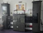 Wandmeubel gemarmerd grijs/zwart met TV-kast, Ophalen, Gebruikt, Met deur(en), 300 cm of meer