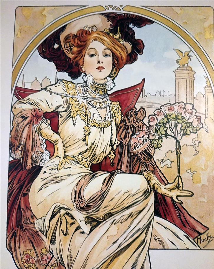 Alphonse MUCHA Paris Expo 1900 Metalen Wandbord Poster, Antiek en Kunst, Kunst | Tekeningen en Foto's, Ophalen of Verzenden