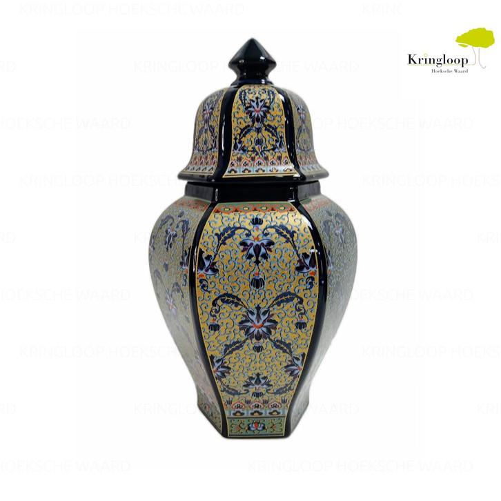 Porceleine Vaas met goud en kobalt blauw, Antiek en Kunst, Antiek | Vazen, Ophalen of Verzenden