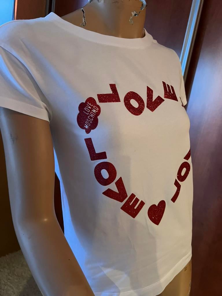 MOSCHINO tshirt maat XS origineel zgan glitter, G, Wit, G, Zo goed als nieuw