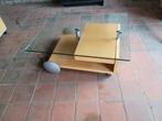 Glazen salontafel op wielen met lade, Ophalen, Gebruikt, 50 tot 100 cm, Glas