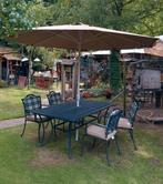 5 delige tuinset gietaluminium met kussens en parasol, Ophalen, Zo goed als nieuw