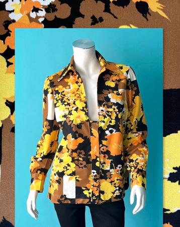 Vintage jaren 70 blouse geel/oranje/bruin maat 40 beschikbaar voor biedingen