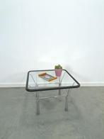 Glazen jaren 70 salontafel met chromen onderstel vintage, Gebruikt, 100 tot 150 cm, Minder dan 50 cm, Rechthoekig