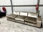 Velvet taupe lounge bank, Ophalen, 300 cm of meer, Zo goed als nieuw, Rechte bank