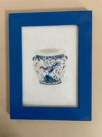 Houten lijstje aquarel / tekening van delfts blauw vaasje., Ophalen