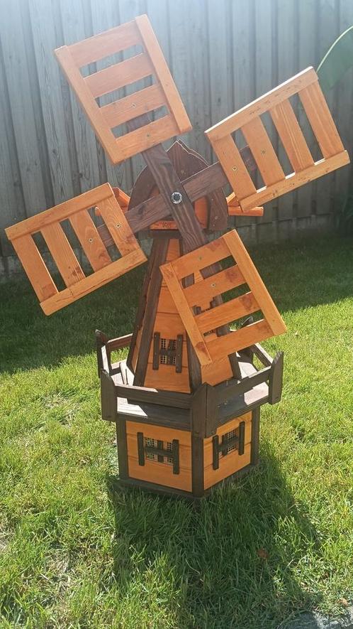 Decoratieve houten tuin windmolen – 1 meter hoog, handgemaak, Tuin en Terras, Windwijzers en Windmolens, Nieuw, Ophalen