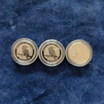3x Platina Kookaburra 1/10 oz 2021 (met capsule) beschikbaar voor biedingen