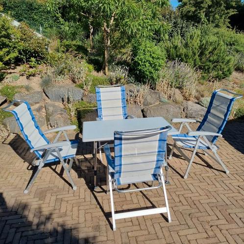 Dukdalf campingstoelen, voetenbank tafel met pootverstelling, Caravans en Kamperen, Kampeermeubelen, Gebruikt, Campingstoel, Ophalen