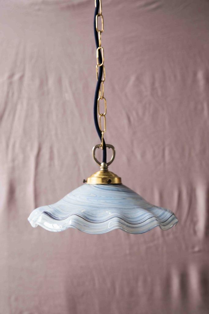 Vintage Hanglamp Azure, Huis en Inrichting, Lampen | Hanglampen, Zo goed als nieuw, Minder dan 50 cm, Glas, Metaal, Ophalen of Verzenden