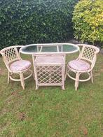 bamboe / rotan tafel met 2 stoelen, bistrosetje, balkonsetje, Ophalen, Gebruikt