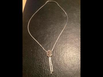 Vintage zilveren collier ketting hanger met zirkoon beschikbaar voor biedingen