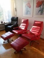 Leren relaxstoel fauteuil met hocker, Huis en Inrichting, Ophalen, Minder dan 75 cm, Zo goed als nieuw, Metaal