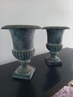 2 prachtige brocante tuinvazen - antracietgrijs, Ophalen of Verzenden