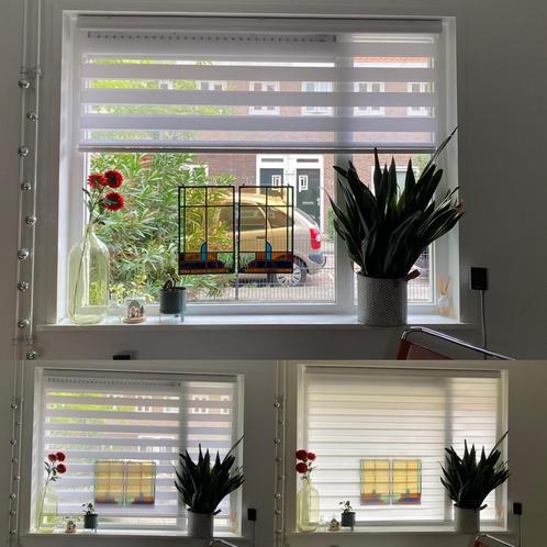 Drie Duo rolgordijnen  2x 1.8m, 1x 80cm breed, elk 1.8m hoog, Huis en Inrichting, Stoffering | Gordijnen en Lamellen, Gebruikt