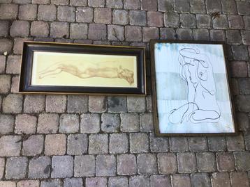 Twee Naaktfiguren: Litho & Schilderij beschikbaar voor biedingen
