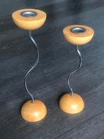 Vintage Houten Kandelaars Set, Gebruikt, Beige, Ophalen of Verzenden, Hout