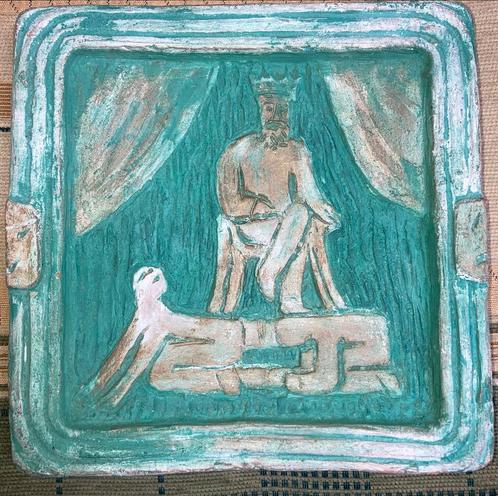 Handgemaakte tegel Neptunus? Mythologie?, Antiek en Kunst, Curiosa en Brocante, Verzenden