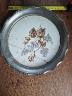 Antiek Tinnen Bord met Bloemenmotief, Ophalen