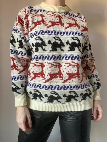 Vintage trui met hert/konijn, M. Knit unisex boho bohemian beschikbaar voor biedingen