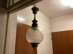 Antieke Hanglamp. Glazen Gegraveerde Bol. Messing Armatuur., Ophalen of Verzenden