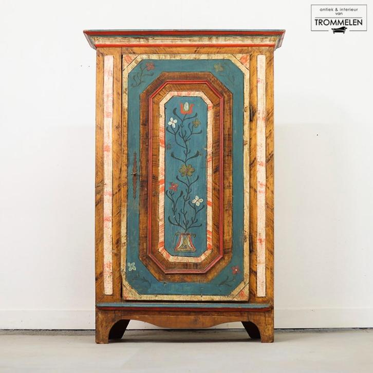 Beschilderde antieke volkskunst bruidskasten kasten kisten, Huis en Inrichting, Kasten | Kledingkasten, Gebruikt, Grenenhout, Ophalen